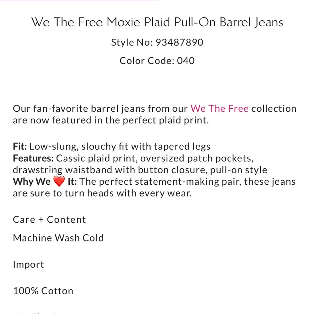 We The Free Blue Plaid Relaxed Women's Jeans - Picture 5 of 12